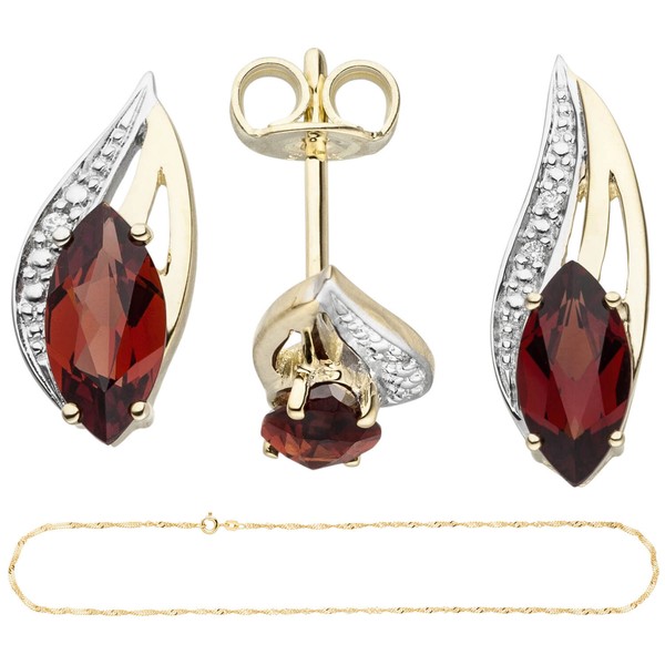 Schmuck-Set 585 Gelbgold Granate und Diamanten Kette 45cm