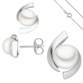 Schmuck-Set 333 Gold Weißgold Süßwasser Perlen Ohrstecker Anhänger Kette 45cm Schmuck-Set 333 Gold Weißgold Süßwasser Perlen Ohrstecker Anhänger Kette 45cm