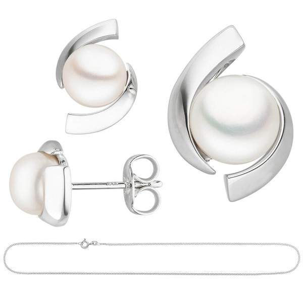 Schmuck-Set 333 Weißgold Süßwasser Perlen Kette 45cm