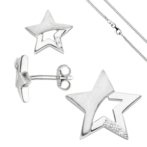 Kinder Schmuck-Set Stern 925 Silber mit Zirkonia Ohrstecker Anhänger Kette 42cm