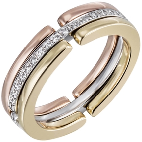 Ring aus 585 Gold gelb/weiß/rot tricolor mit Diamanten rundum 0,21 Ct. W-SI