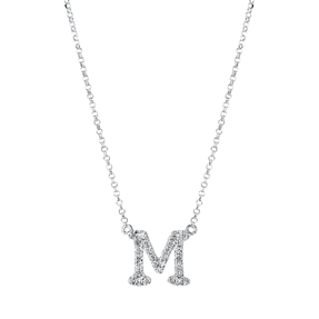 Collier Buchstabe M aus 750 Weißgold 29 Brillanten 0,15ct TW-SI L:43,2cm