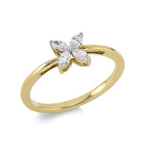 Ring Blume aus 750 Gelbgold 4 Diamanten Navette-Schliff 0,27ct TW-SI B:6,1mm