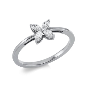 Ring Blume aus 750 Weißgold 4 Diamanten Navette-Schliff 0,28ct TW-SI B:6,1mm