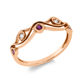 Ring 750 RoseGold 3 Rubies 0.07ct red 2 Diamonds 0.04ct TWW-si Width:4.8mm Ring 750 RoseGold 3 Rubies 0.07ct red 2 Diamonds 0.04ct TWW-si Width:4.8mm