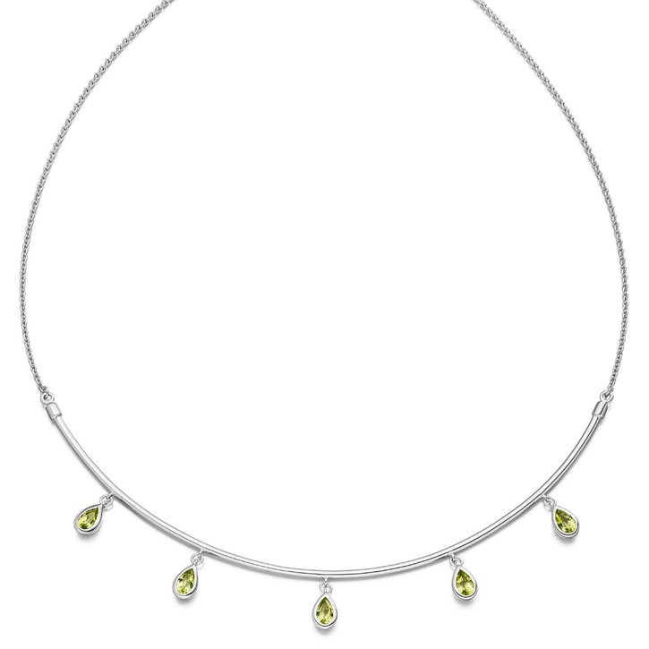 Collier aus 585 Gold Weißgold 5 Peridote grün 44cm