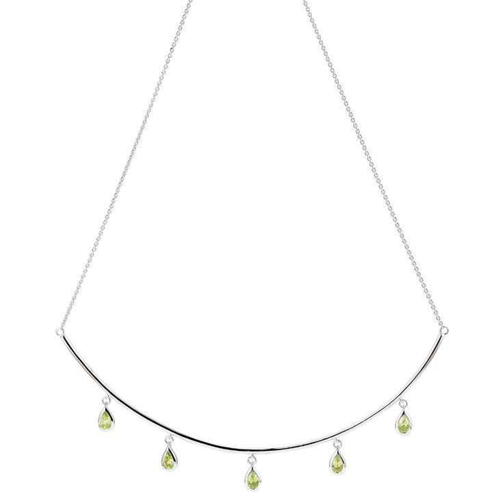 Collier aus 585 Gold Weißgold 5 Peridote grün 44cm