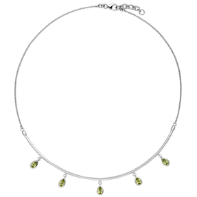 Halskette Collier aus 585 Gold Weißgold 5 Peridote grün Tropfen L: 44cm Halskette Collier aus 585 Gold Weißgold 5 Peridote grün Tropfen L: 44cm