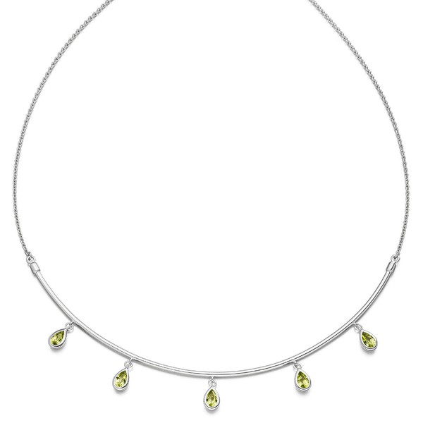 Collier aus 585 Gold Weißgold 5 Peridote grün 44cm