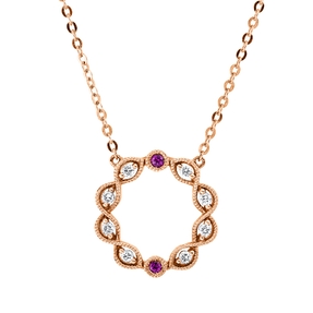 Collier Kreis 750 Rotgold 2 Rubine 0,03ct rot 8 Brillanten 0,08ct TW-SI L:45,7cm