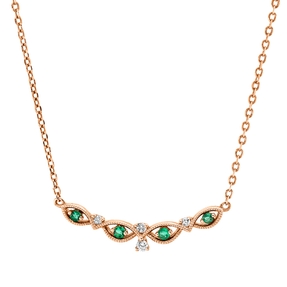 Collier aus 750 Rotgold 4 Smaragde 0,06ct grün 4 Brillanten 0,05ct TW-SI L:45cm