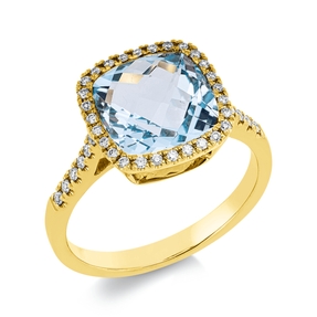 Ring aus 750 Gelbgold Topas 3,9ct skyblue 40 Brillanten 0,21ct TW-SI B:9,2mm