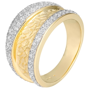 Breiter Ring aus 585 Gelbgold teilrhodiniert 77 Diamanten Brillanten 1,04 Ct W-SI
