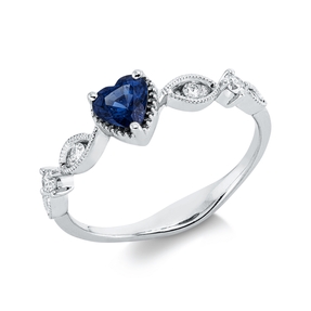 Ring Herz aus 750 Weißgold Saphir 0,47ct blau 6 Brillanten 0,14ct TW-SI/PI B:5,8mm