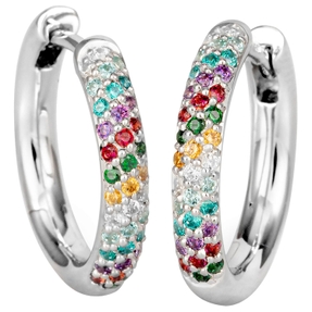 Paar Creolen aus 585 Gold Weißgold mit 74 bunten Diamanten Brillanten multicolor Paar Creolen aus 585 Gold Weißgold mit 74 bunten Diamanten Brillanten multicolor