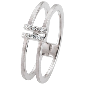 Ring 2-reihig 585 Gold Weißgold mattiert 12 Diamanten Brillanten 0,06 Ct. W-Si