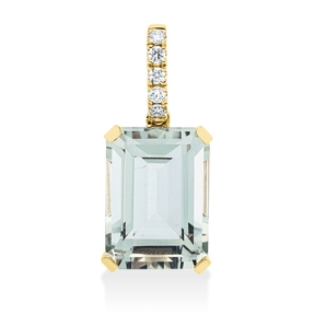 Anhänger aus 750 Gelbgold Amethyst 6,8ct grün 5 Brillanten 0,1ct TW-SI 21,9x8,6mm Anhänger aus 750 Gelbgold Amethyst 6,8ct grün 5 Brillanten 0,1ct TW-SI 21,9x8,6mm