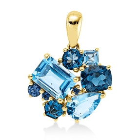 Anhänger aus 750 Gold Gelbgold 9 Saphire 5,09ct blau 21,2x16,5mm mit Öse