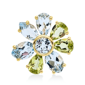 Anhänger Blume aus 750 Gold Gelbgold 8 Topase 4,7ct skyblue 14,4x13,9mm
