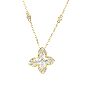 Collier Blume aus 750 Gold Gelbgold 26 Diamanten 0,44ct L:45cm