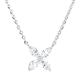 Collier Blume aus 750 Weißgold 4 Diamanten Navette-Schliff 0,55ct TW-VSI L:45,7cm