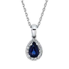 Collier Tropfen 750 Weißgold Saphir 0,57ct blau 15 Brillanten 0,09ct F-SI L:45cm