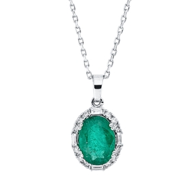 Collier Oval aus 750 Weißgold Smaragd 0,97ct grün 16 Diamanten 0,14ct L:45cm