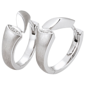 Ohrringe Creolen aus 585 Gold Weißgold mattiert mit 6 Diamanten 0,035 Ct. W-SI