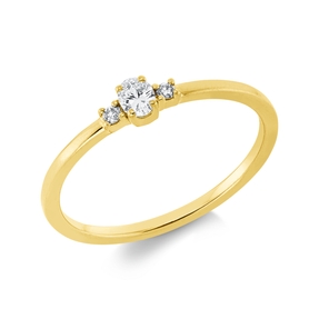 Ring aus 750 Gold Gelbgold 3 Diamanten 0,14ct TW-SI B:3,5mm 4er-Krappe