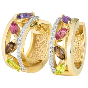 Ohrringe Creolen 18,1x6,9mm 585 Gelbgold 8 bunte Edelsteine 32 Diamanten 0,2 Ct. Ohrringe Creolen 18,1x6,9mm 585 Gelbgold 8 bunte Edelsteine 32 Diamanten 0,2 Ct.