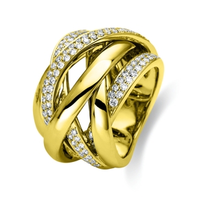 Pavé Ring 750 Gold Yellow Gold 115 Diamonds 1.2ct TW-VSI Width:17.8mm