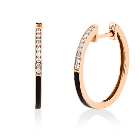 Creolen aus 750 Rotgold 2 Emaillen schwarz 18 Brillanten 0,09ct TW-SI 19x1,6mm