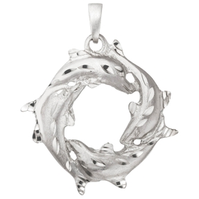 Anhänger 4 Delfine im Kreis Ø 32,6mm aus 925 Silber rhodiniert mattiert