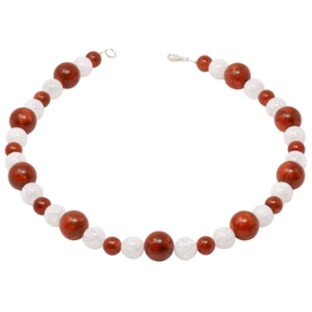 Halskette Collier Koralle Schaumkoralle & Bergkristall braun-rot-weiß 925 Silber