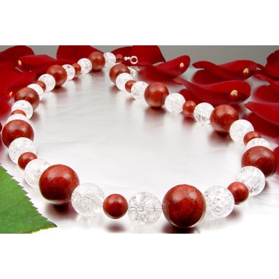 Kette aus Koralle und Bergkristall und 925 Silber
