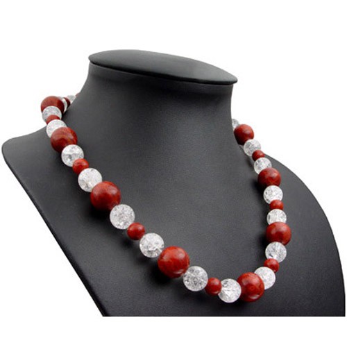 Kette aus Koralle und Bergkristall und 925 Silber