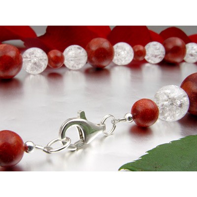 Kette aus Koralle und Bergkristall und 925 Silber