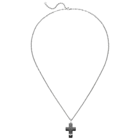 Collier Halskette mit Kreuz-Anhänger aus Edelstahl teilschwarz mit Zirkonia 56cm