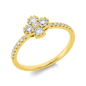 Ring Blume aus 750 Gold Gelbgold 19 Diamanten 0,43ct TW-SI B:7,9mm