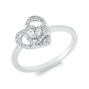Ring Herz aus 750 Gold Weißgold 42 Diamanten 0,23ct TW-SI B:10,5mm