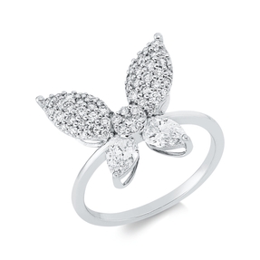 Ring Schmetterling aus 750 Weißgold 55 Diamanten 1,11ct TW-SI B:14,9mm