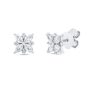 Ohrstecker Blumen aus 750 Weißgold 16 Diamanten 0,52ct TW-SI 8,8x9mm