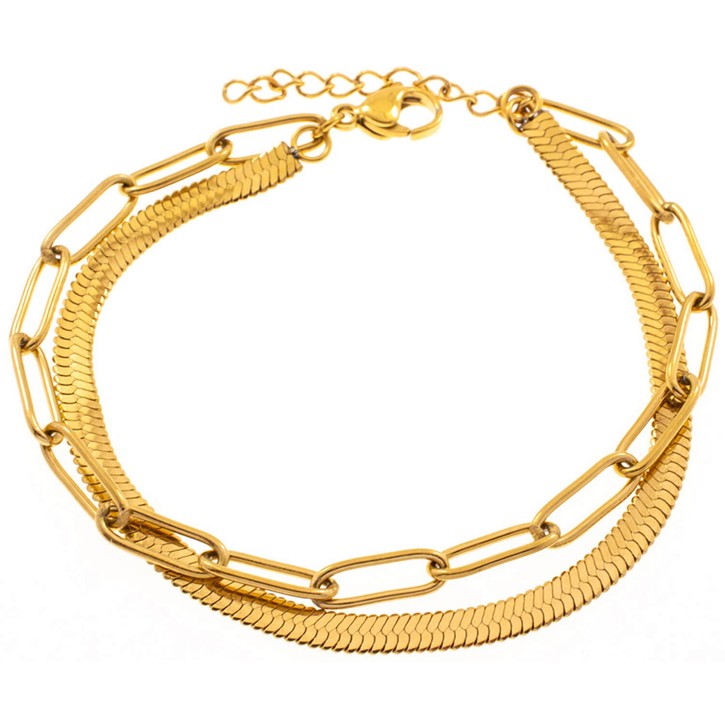 Armband Paper Clip und Schlangenkette goldfarben 20cm