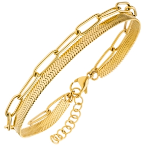 Armband flache Schlangenkette und Paper Clip Kette aus Edelstahl goldfarben 20cm