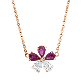 Collier Blume aus 750 Rotgold 3 Rubine 0,59ct rot 3 Diamanten 0,45ct TW-SI L:45,7cm Collier Blume aus 750 Rotgold 3 Rubine 0,59ct rot 3 Diamanten 0,45ct TW-SI L:45,7cm