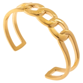 Armspange offener Armreif Edelstahl goldfarben Armschmuck mit Panzerkette-Muster Armspange offener Armreif Edelstahl goldfarben Armschmuck mit Panzerkette-Muster