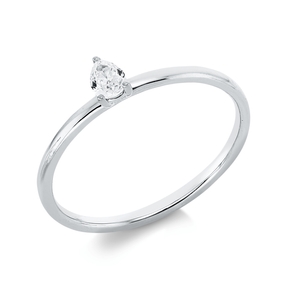 Solitaire Ring aus 750 Weißgold Diamant Tropfen-Schliff 0,14ct TW-SI B:4,4mm