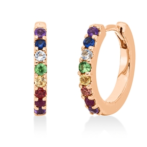 Creolen aus 750 Gold Rotgold 16 Saphire 0,2ct mehrfarbig 11,7x1,6mm
