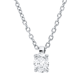 Solitaire Collier aus 750 Weißgold Diamant Oval-Schliff 0,17ct TW-SI L:45cm