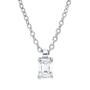 Solitaire Collier aus 750 Weißgold Diamant Smaragd-Schliff 0,16ct TW-SI L:45cm